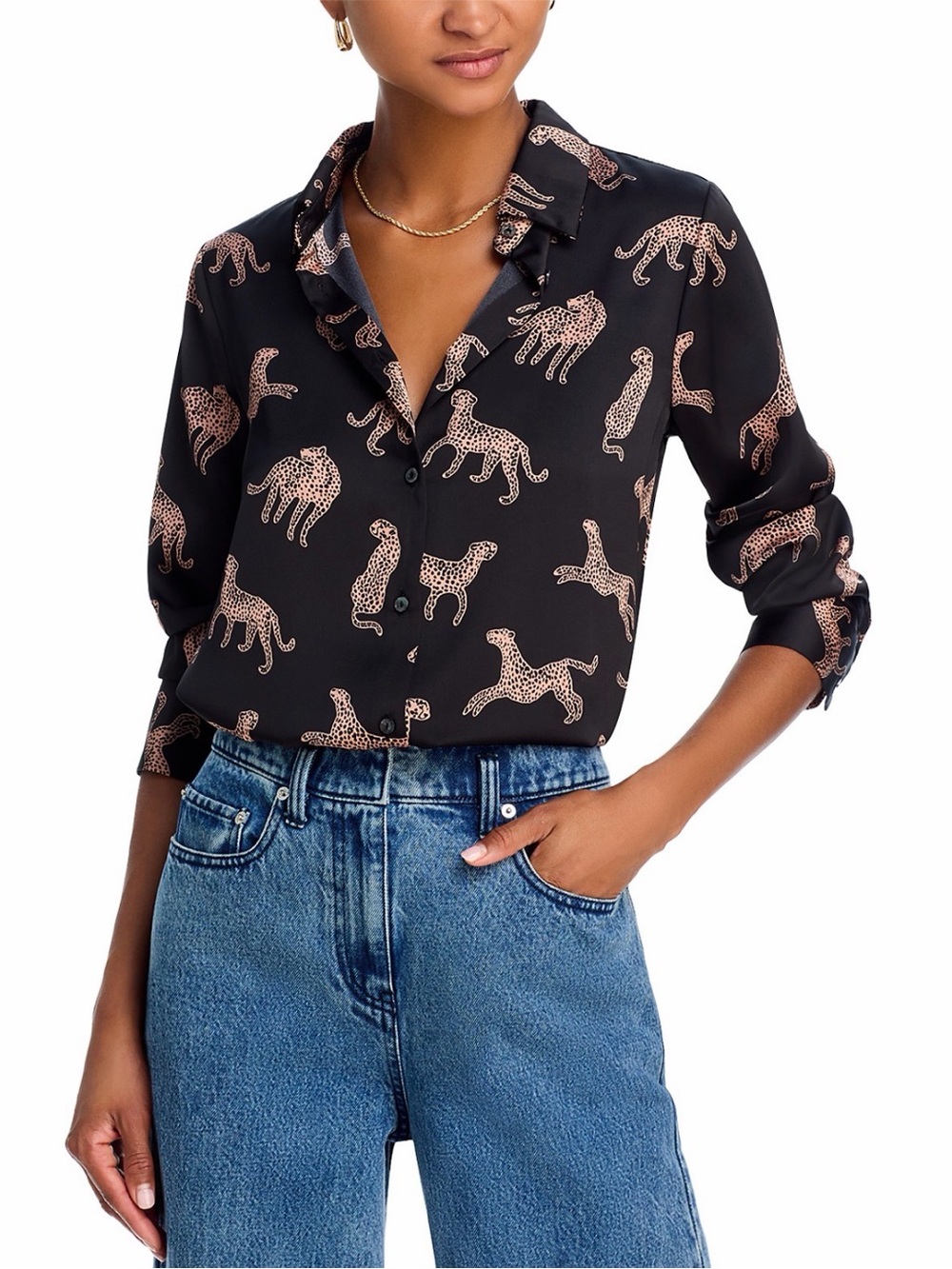 Aqua Women’s Leopard Print Button Down Shirt Sz Medium
